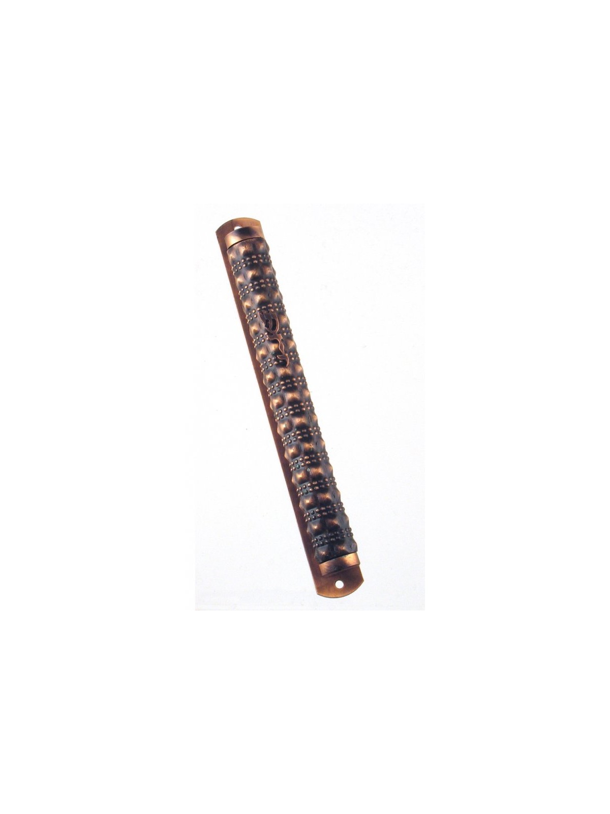 Copper Color Round Pewter Mezuzah Case Stripe Design | Pewter Mezuzah