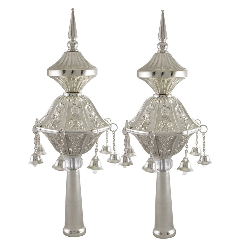Silver-Plated Torah Rimonim with Bells