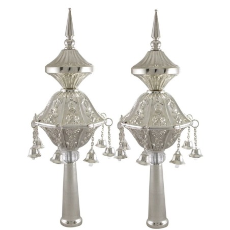 Silver-Plated Torah Rimonim with Bells