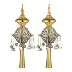 Gold Plated & Nickel Filigree Torah Scroll Rimonim