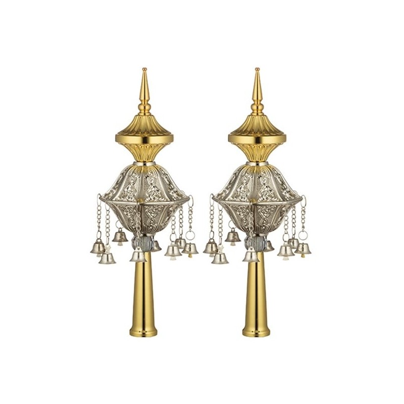 Gold Plated & Nickel Filigree Torah Scroll Rimonim