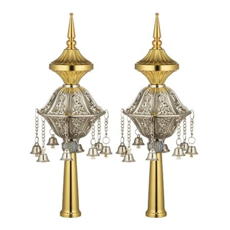 Gold Plated & Nickel Filigree Torah Scroll Rimonim