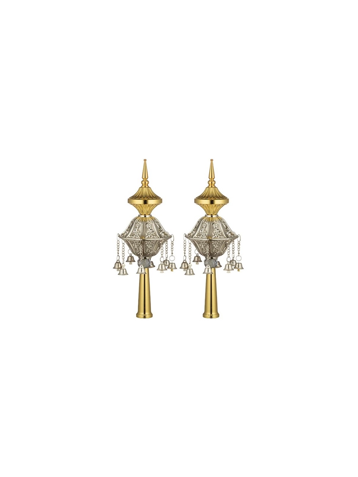 Gold Plated & Nickel Filigree Torah Scroll Rimonim