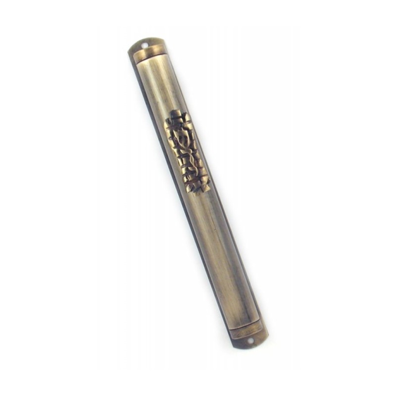 Pewter Mezuzah with center stylized design | Pewter Mezuzah