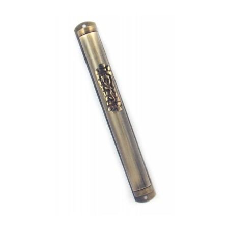 Pewter Mezuzah with center stylized design | Pewter Mezuzah