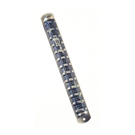 Round Pewter Mezuzah Case Stripe Design | Pewter Mezuzah