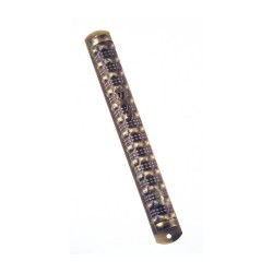 Scroll shaped Pewter Mezuzah Case with Gold Colore... | Pewter Mezuzah