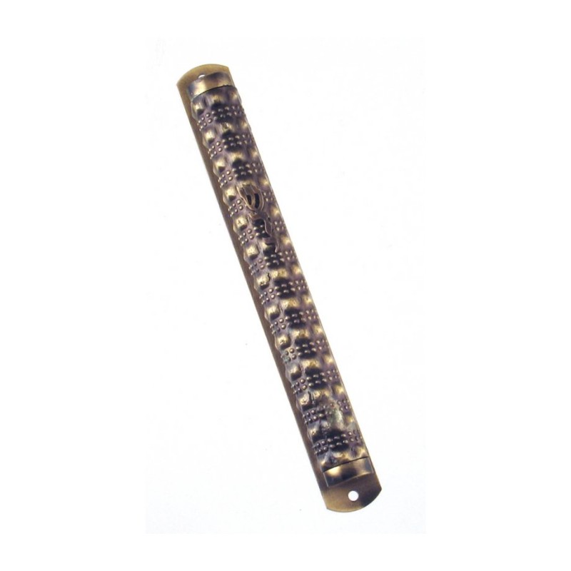 Scroll shaped Pewter Mezuzah Case with Gold Colore... | Pewter Mezuzah
