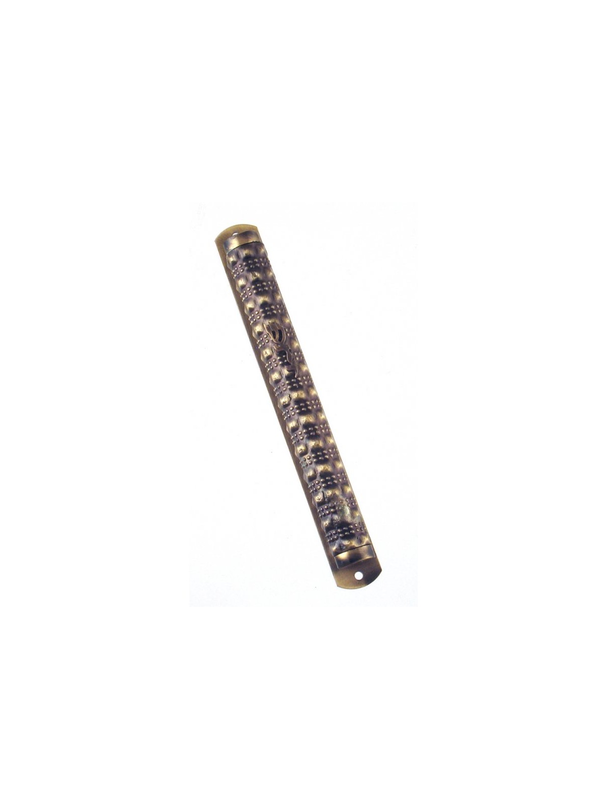 Scroll shaped Pewter Mezuzah Case with Gold Colore... | Pewter Mezuzah