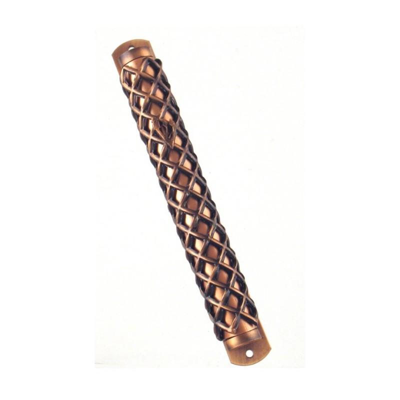 Copper Color Pewter Mezuzah Case with Criss Cross ... | Pewter Mezuzah