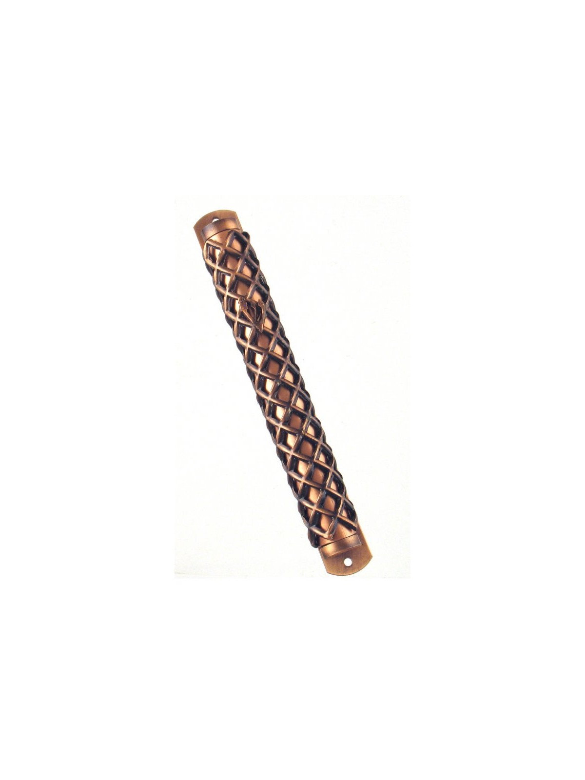 Copper Color Pewter Mezuzah Case with Criss Cross ... | Pewter Mezuzah