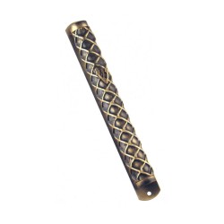 Round Pewter Mezuzah Case with gold criss cross De... | Pewter Mezuzah