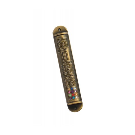 Round Twelve Tribes Gold Color Pewter Mezuzah | Pewter Mezuzah