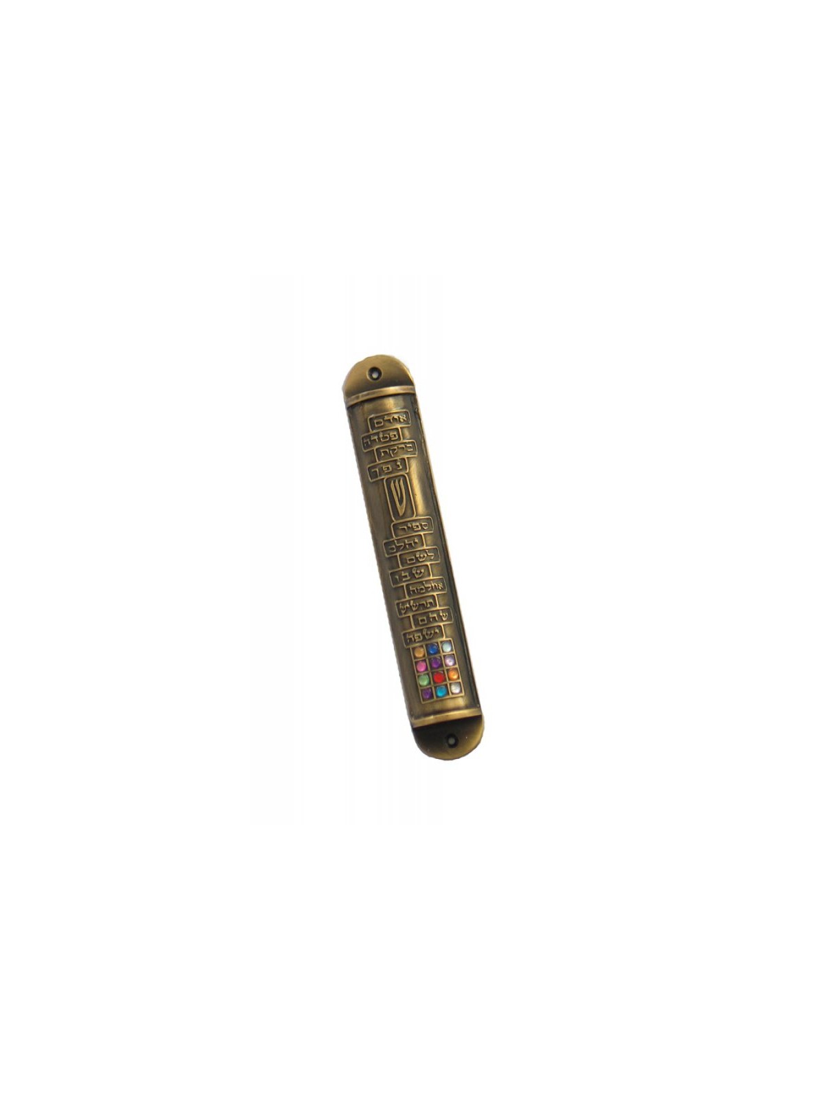 Round Twelve Tribes Gold Color Pewter Mezuzah | Pewter Mezuzah