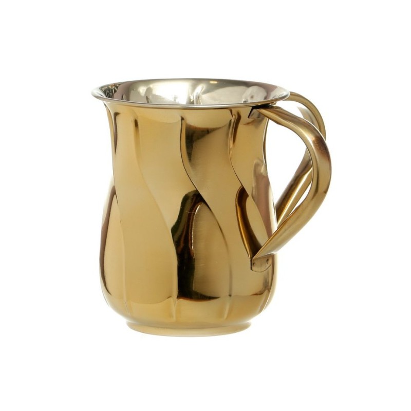 Stainless Steel Netilat Yadayim Wash Cup %96 Gold Wave | Wash Cups
