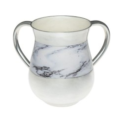 Netilat Yadayim Wash Cup Aluminum White Marble Design | Wash Cups