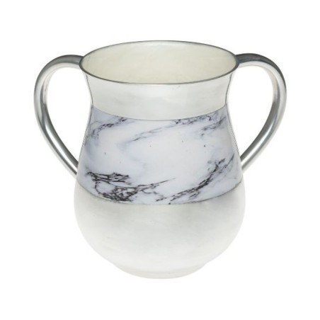 Netilat Yadayim Wash Cup Aluminum White Marble Design | Wash Cups