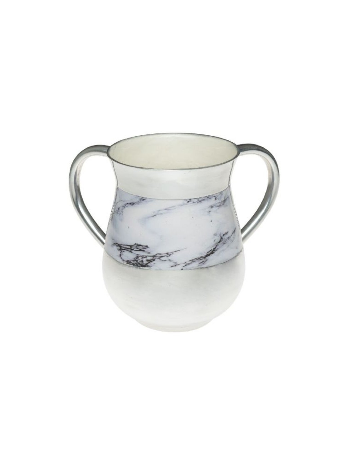 Netilat Yadayim Wash Cup Aluminum White Marble Design | Wash Cups