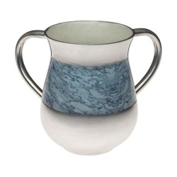 Netilat Yadayim Wash Cup White with Turquoise Marble De... | Wash Cups