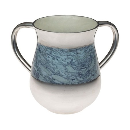 Netilat Yadayim Wash Cup White with Turquoise Marble De... | Wash Cups