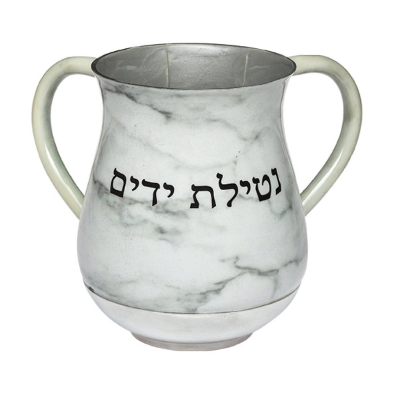 Netilat Yadayim Wash Cup %96 White Marble Design with H... | Wash Cups