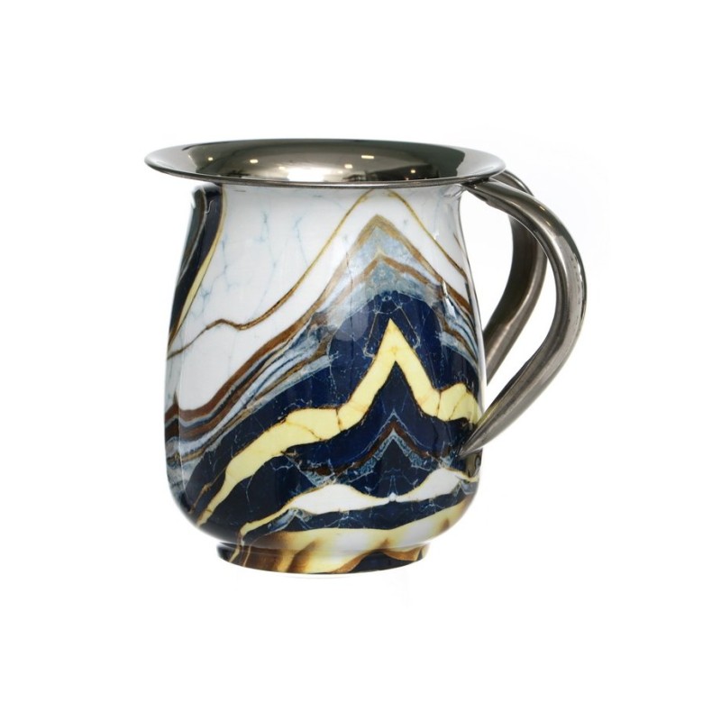 Stainless Steel Wash Cup Blue Marble with White and Gol... | Wash Cups