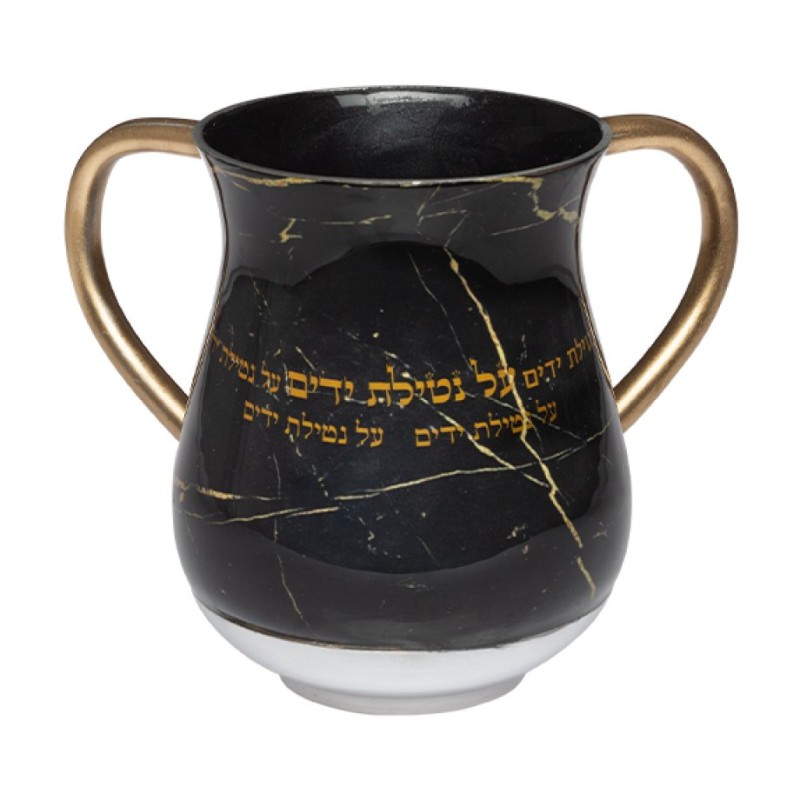 Netilat Yadayim Wash Cup Black and Gold Repeating Al Ne... | Wash Cups