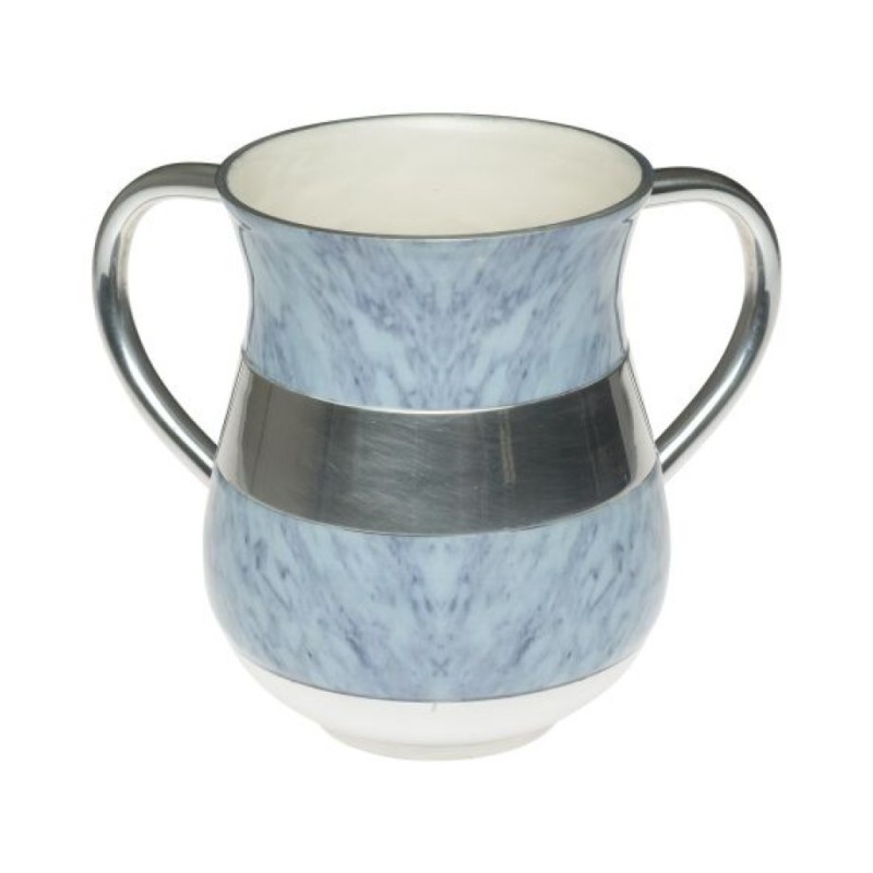 Netilat Yadayim Wash Cup Aluminum Light Blue Marble Design | Wash Cups