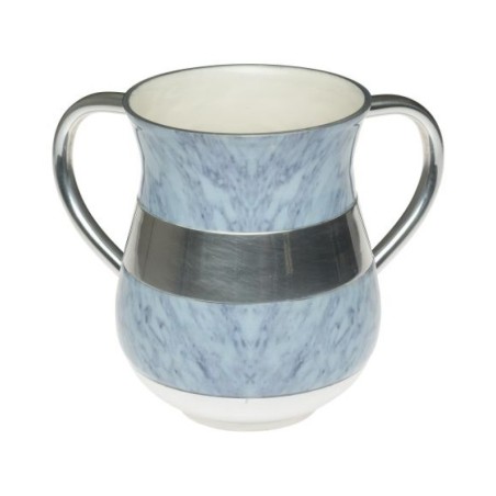 Netilat Yadayim Wash Cup Aluminum Light Blue Marble Design | Wash Cups