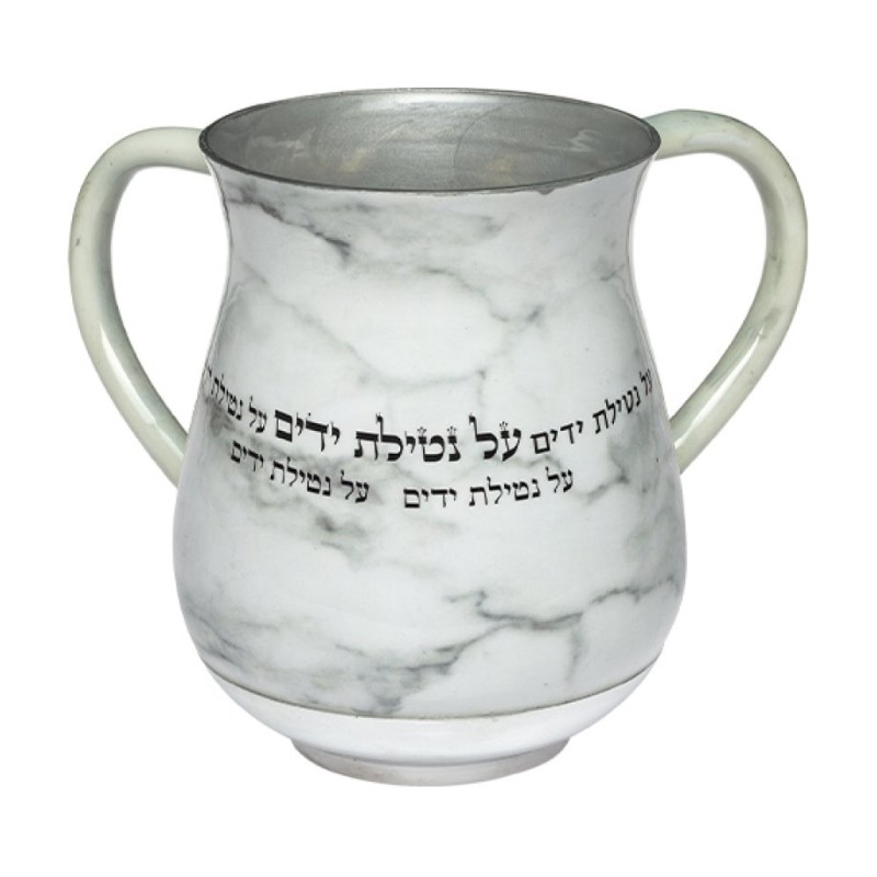 Netilat Yadayim Wash Cup White Marble %96 Repeating Net... | Wash Cups