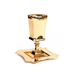 Gold Kiddush Cup on Stem Smooth Finish Square Design | Kiddush Cups