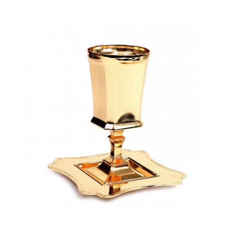 Gold Kiddush Cup on Stem Smooth Finish Square Design | Kiddush Cups