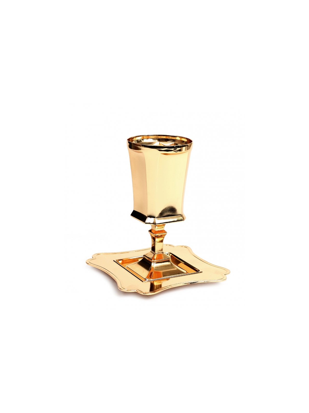 Gold Kiddush Cup on Stem Smooth Finish Square Design | Kiddush Cups