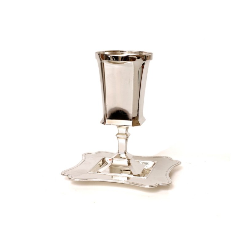 Silver Plated Smooth Kiddush Cup on Stem Square Desi... | Kiddush Cups