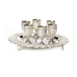 Six Silver Plated Small Kiddush Cups with... | Jewish Gift from Israel