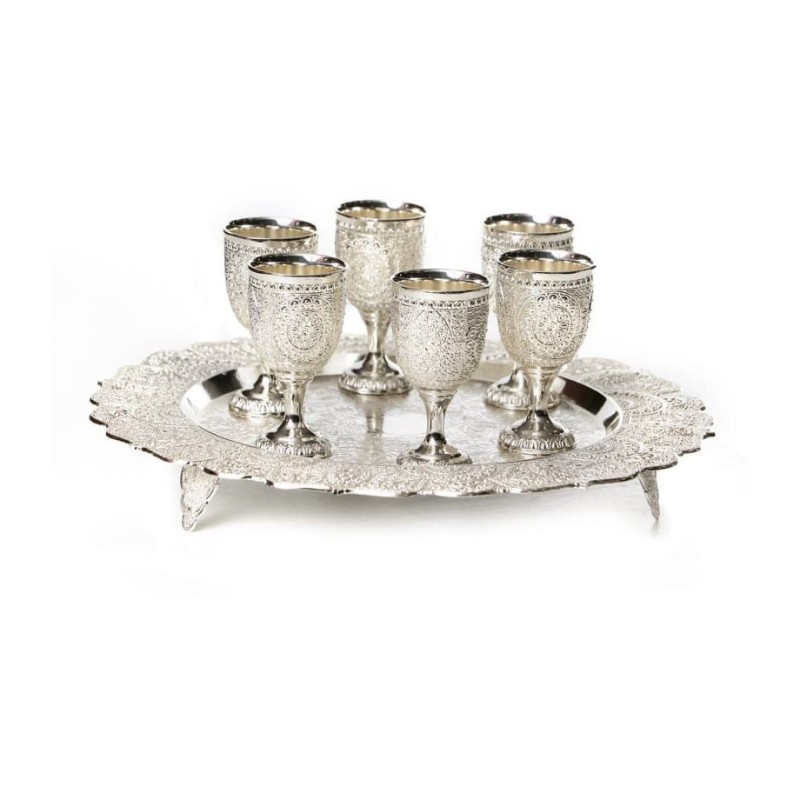 Six Silver Plated Small Kiddush Cups with... | Jewish Gift from Israel