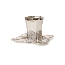 Silver Plated Kiddush Cup and Square Tray Filigree d... | Kiddush Cups
