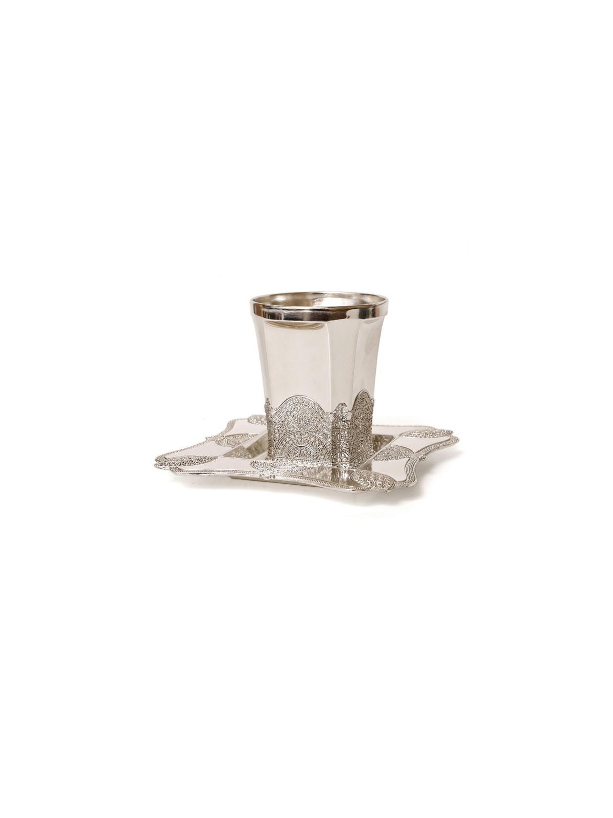 Silver Plated Kiddush Cup and Square Tray Filigree d... | Kiddush Cups