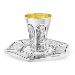 Sterling Silver Shabbat Kiddush Cup with Plate Ham... | Silver Judaica