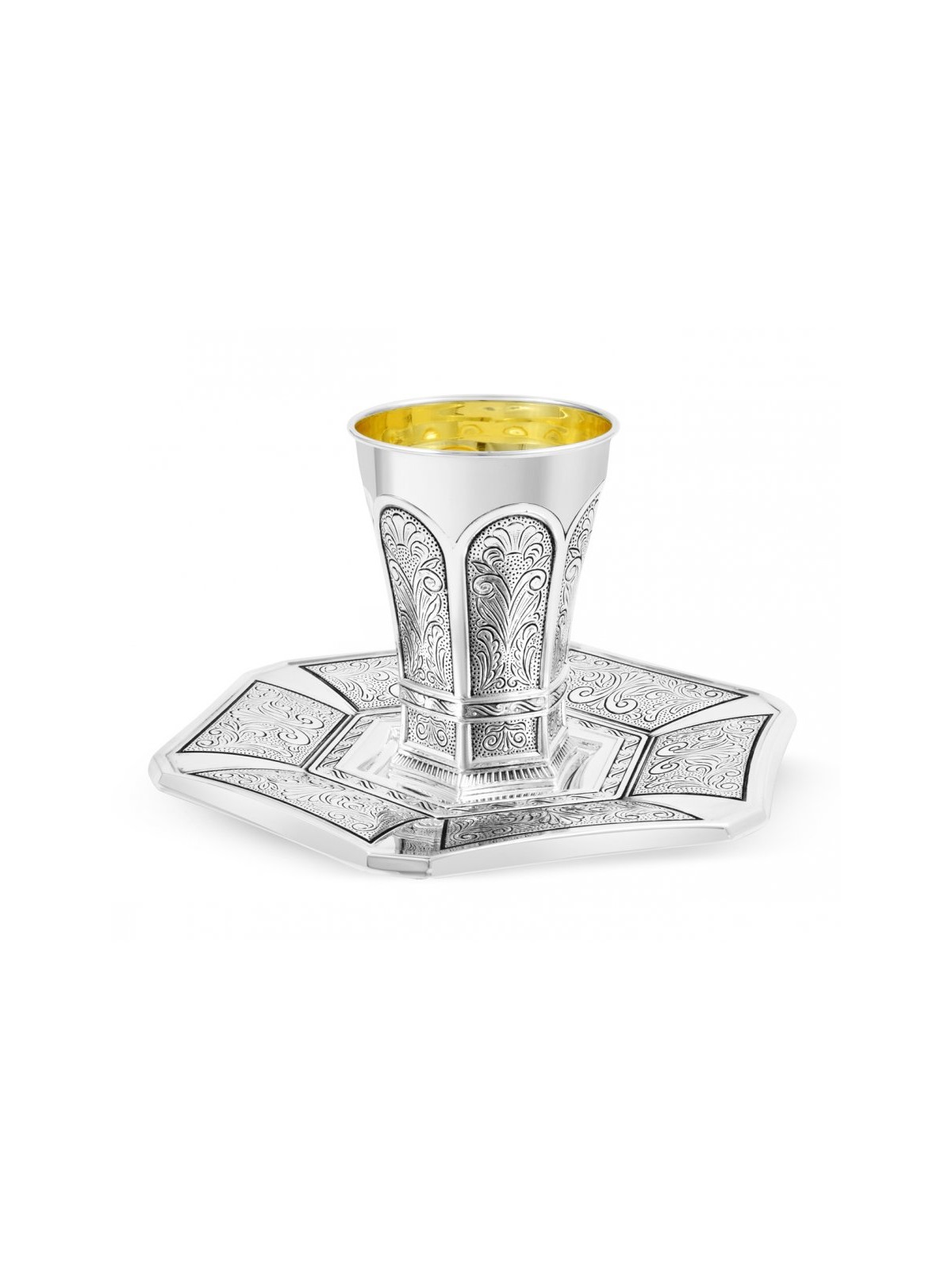 Sterling Silver Shabbat Kiddush Cup with Plate Ham... | Silver Judaica