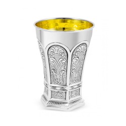 Sterling Silver Shabbat Kiddush Cup with Plate Ham... | Silver Judaica