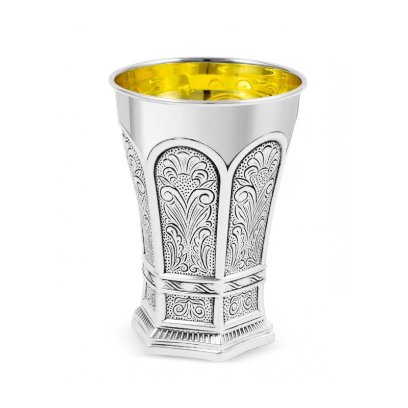 Sterling Silver Shabbat Kiddush Cup with Plate Ham... | Silver Judaica