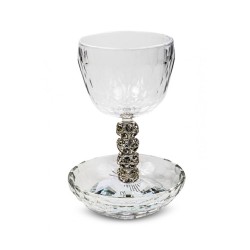 Faceted Glass Kiddush Cup and Tray Decora... | Jewish Gift from Israel