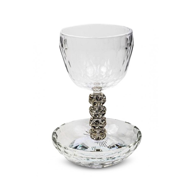 Faceted Glass Kiddush Cup and Tray Decora... | Jewish Gift from Israel