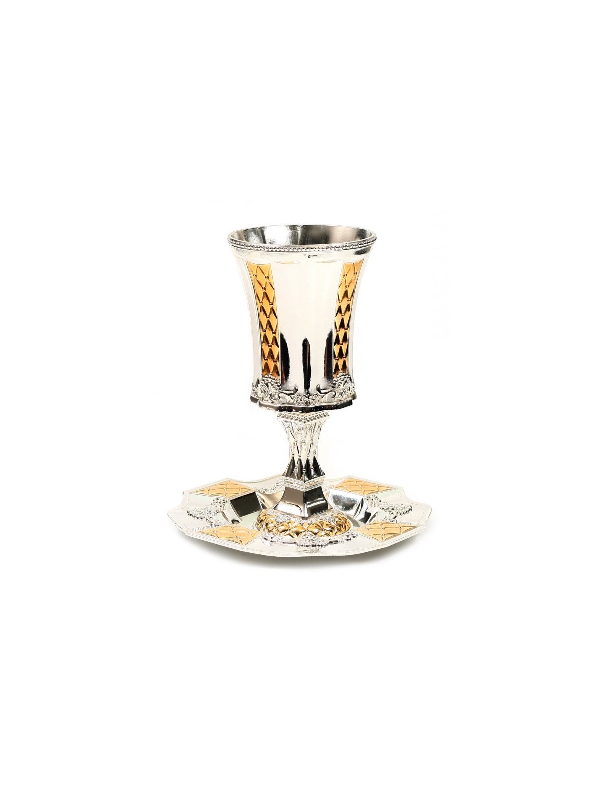 Silver Plated Stem Kiddush Cup Gold Accen... | Jewish Gift from Israel