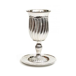Kiddush Cup on Stem with Plate Matte and ... | Jewish Gift from Israel