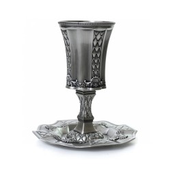 Pewter Kiddush Cup on Stem with Tray  Diamond... | Pewter Kiddush Cups