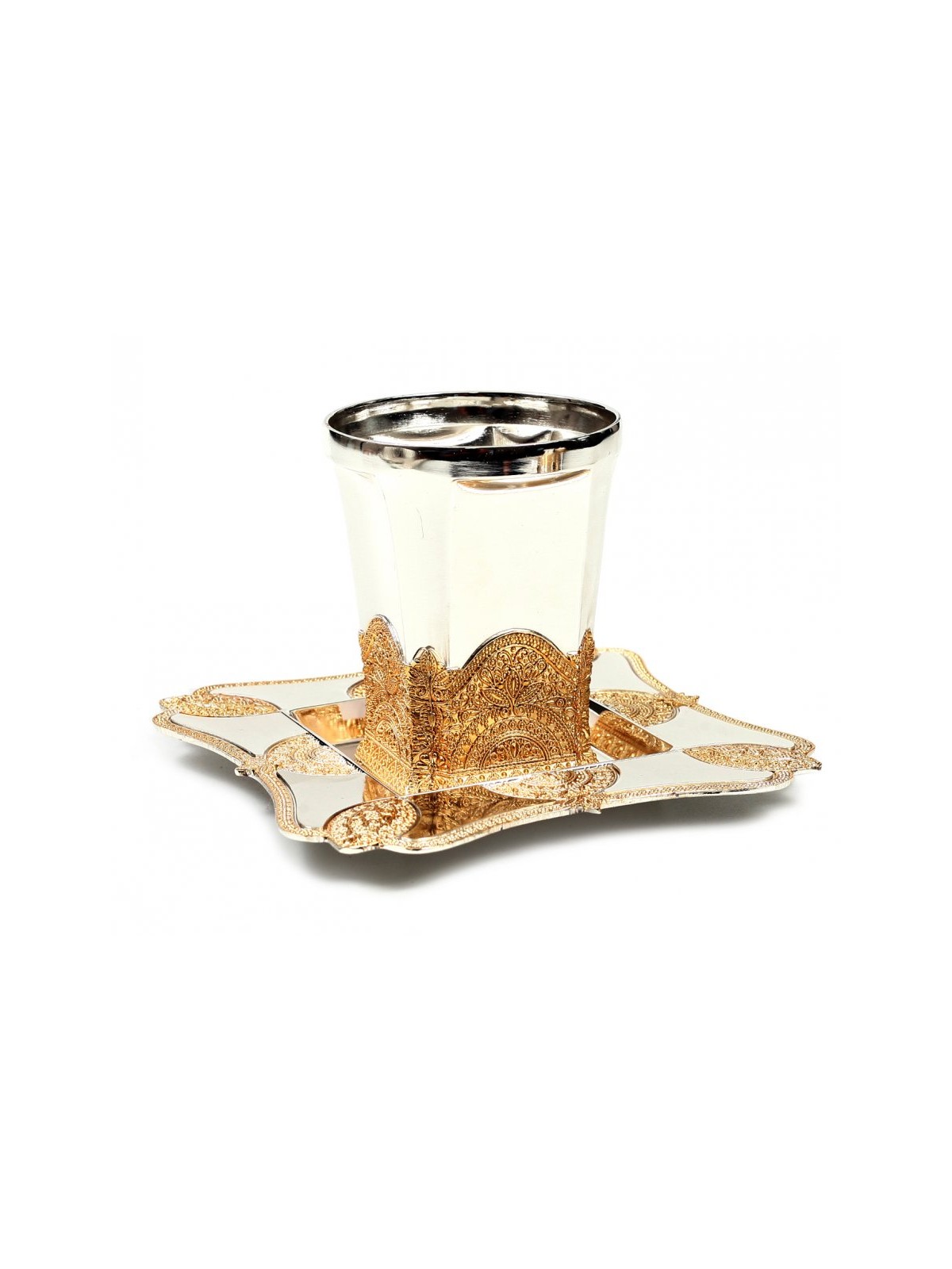 Silver Plated Kiddush Cup with Gold Filig... | Jewish Gift from Israel