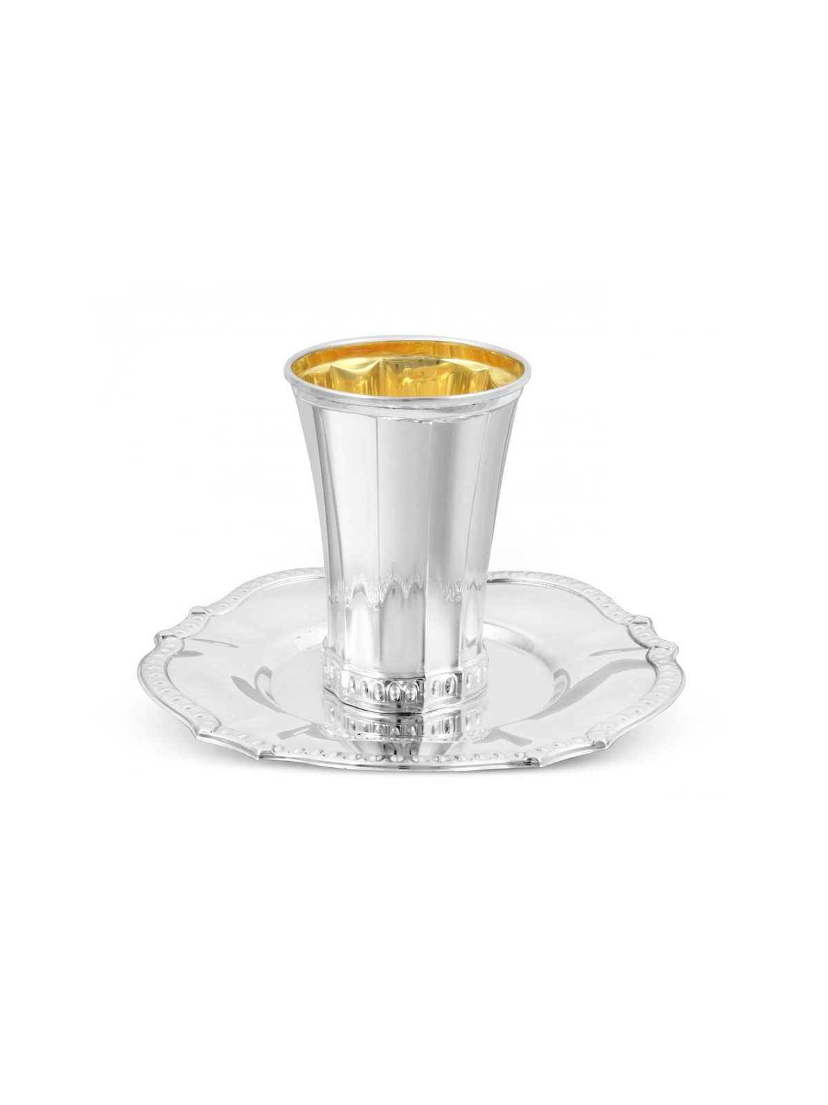 Sterling Silver Shabbat Kiddush Cup with Plate Pan... | Silver Judaica