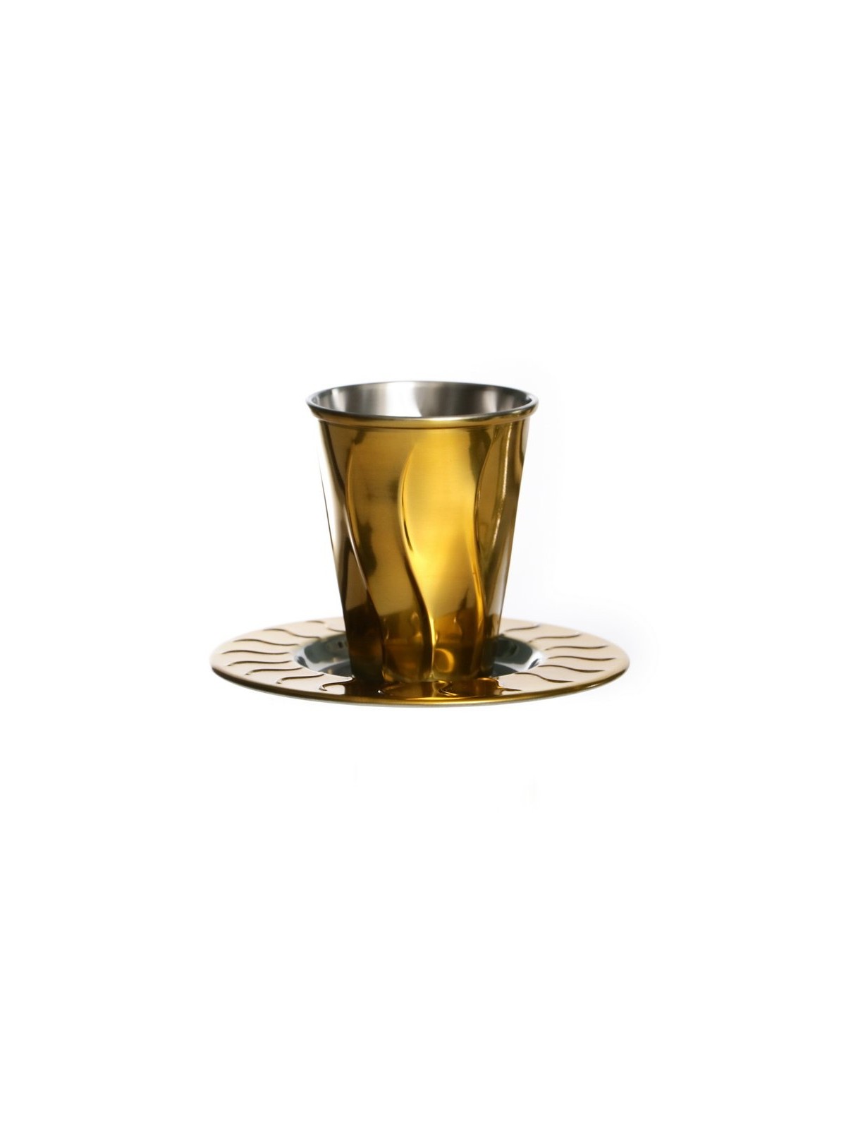Gold Stainless Steel Kiddush Cup Set with... | Jewish Gift from Israel
